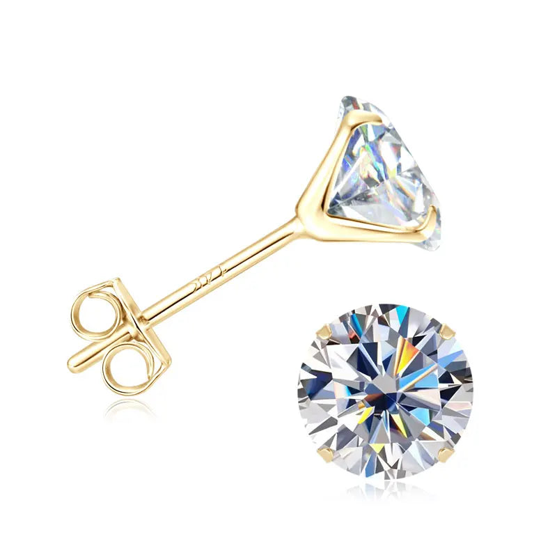 Anziw Solid Gold 14K Earrings Classic 3mm/4mm/5mm/6mm D Color Round Cut Moissanite Stud Earrings for Women Men Jewelry Certified