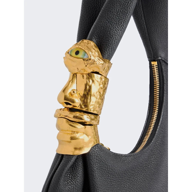 Designer Luxury Soufflé Bag Women Black Grained Leather Face Hardware Half Moon Handbag Fashion Chic Trend High End Shoulder Bag