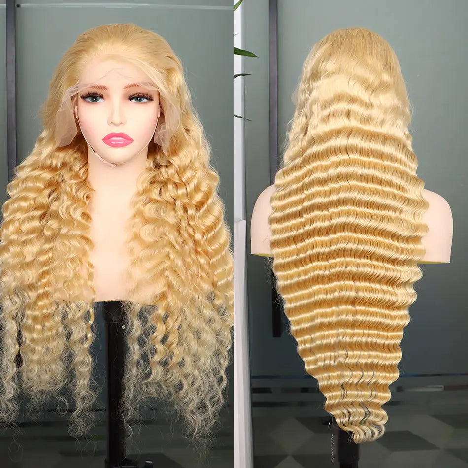 200% 250% Density 613 Blonde Lace Front Wigs Deep Wave Human Hair 13x4 Hd Lace Frontal Wig Pre Plucked Brazilian Ponytail Human Hair Lace Frontal Wig For Women Ready to Wear On Clearance Sale Pre Plucked Wig Party Work