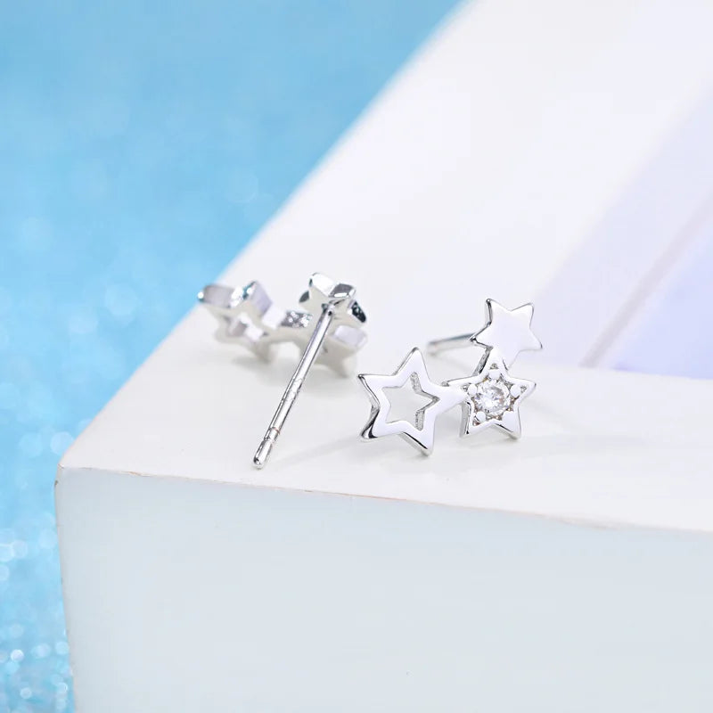 New 925 Sterling Silver romantic star Crystal stud Earrings for Women fashion Jewelry Wedding Accessories Party Christmas Gifts