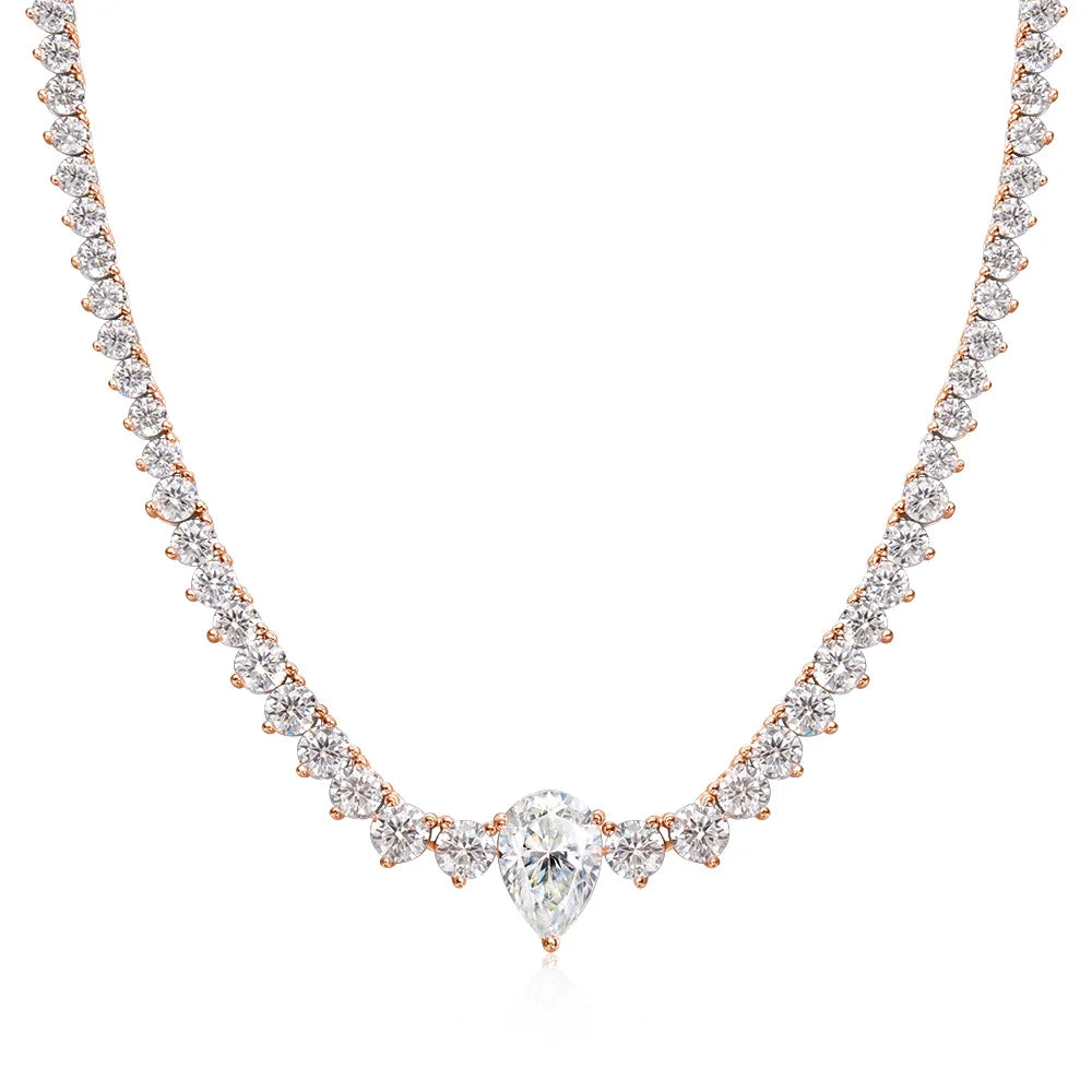 KNOBSPIN GRA Certified Moissanite Tennis Necklace with 4ct Pear Cut Pandent Solid 925 Silver Wedding Tennis Necklaces for Women