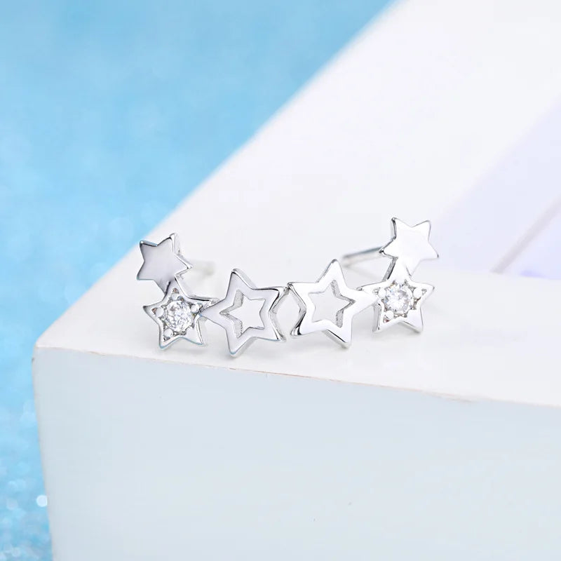 New 925 Sterling Silver romantic star Crystal stud Earrings for Women fashion Jewelry Wedding Accessories Party Christmas Gifts