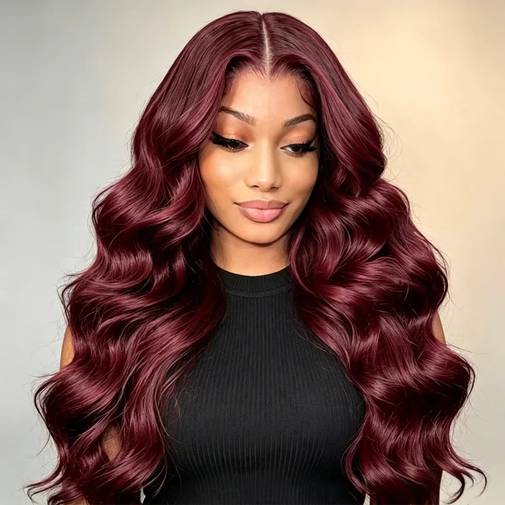 28 Inch 99J Burgundy Bone Straight Human Hair Wigs 13x4 HD Lace Front Pre Plucked with Baby Hair Body Wave Deep Curly Human Hair Wigs