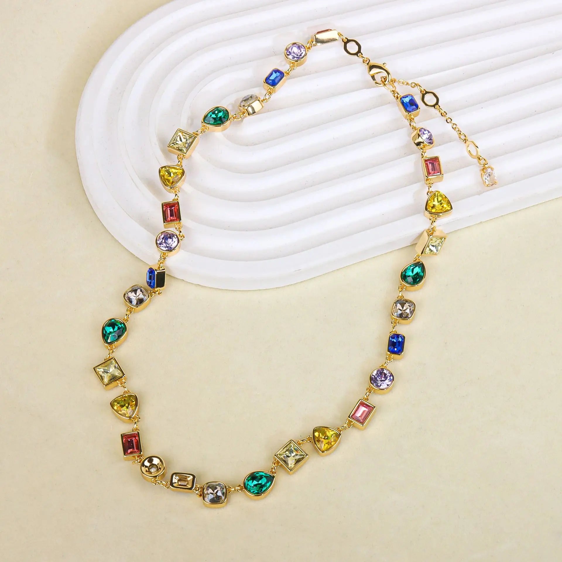 Delicate Crystal Beaded Necklace Earrings Bracelet Gift Set, High-End Fashion Jewelry Collection for Women,work to dinner piece