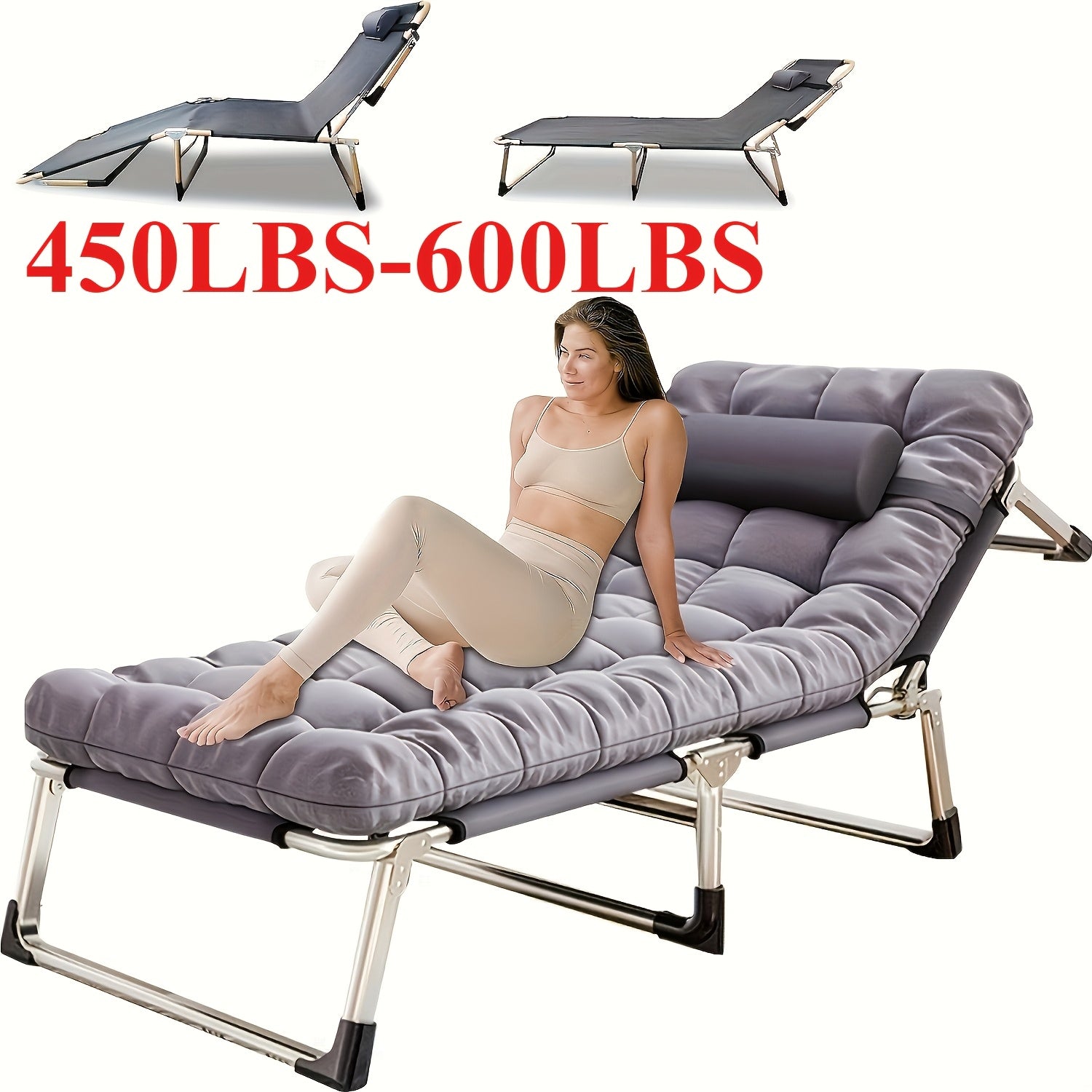 Heavy-Duty Folding Bed Measuring 8 to 10 Feet, with a Height of 70.4 to 74 Inches And Weight Capacities of 450, 500, 550, Or 600 Pounds. This Portable Guest Bed Comes with a Flip-Up Mattress Included