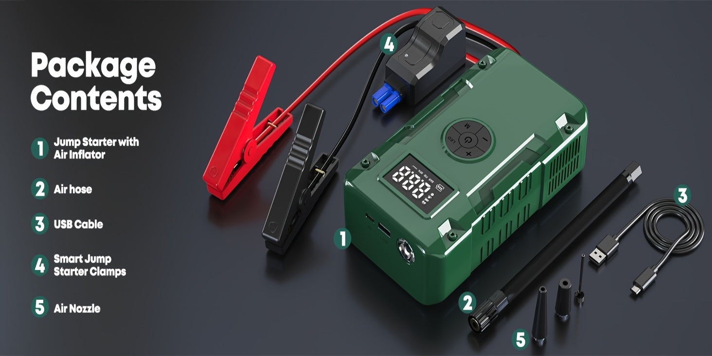 Jump Starter with Air Compressor: 10000A 7-in-1 Emergency Jump Starter, 150 PSI Tire Inflator, Portable Battery Charger, LED Light