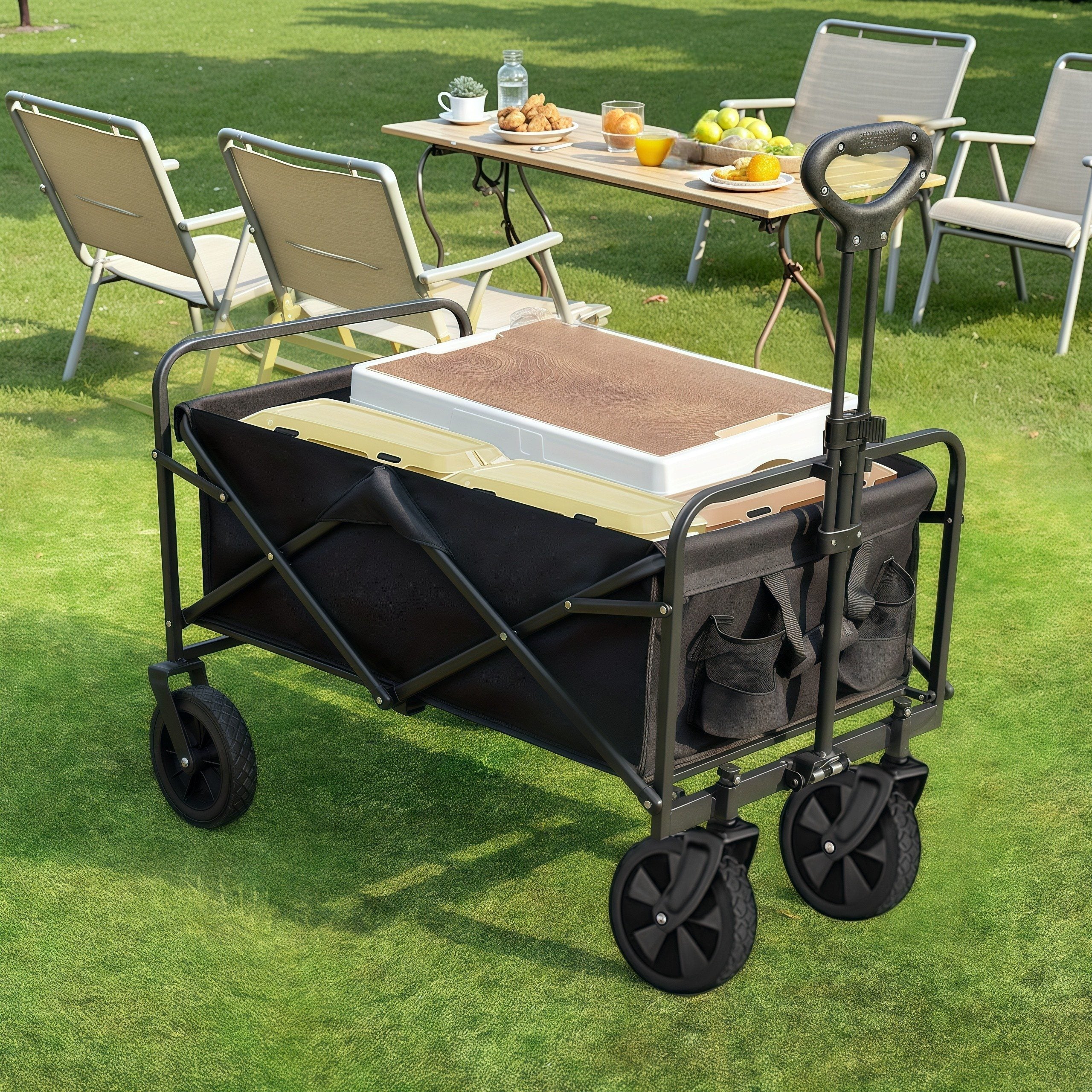 Large Capacity 680/450/220 lb Heavy-Duty Foldable Multi-Purpose Hand Truck, 4 All-Terrain Swivel Casters, Durable Alloy Steel Frame & 600D Oxford Fabric, No Assembly Required, Adjustable Height Cart, Suitable for Camping, Gar