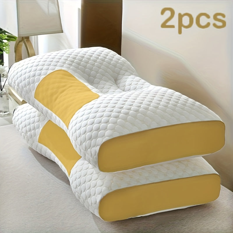 2pcs Massage Neck Pillows Adjustable Ergonomic Orthopedic Contour Support, High-Quality Pillow Core With Removable Zippered Cover, All-Season Sleeping Comfort, Neck And Shoulder Massager, Modern Pillow Design, Breathable Fabr