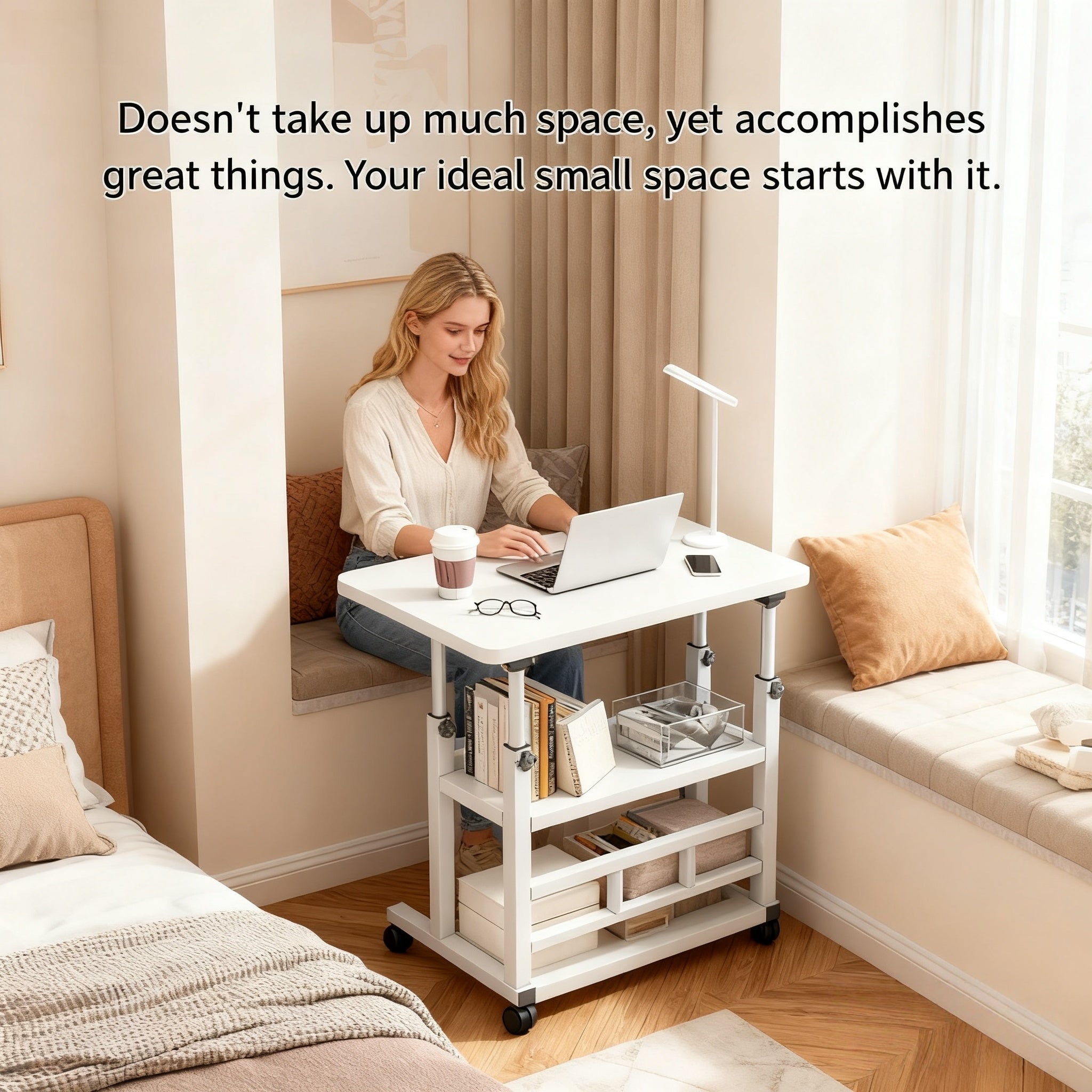 Multifunctional Standing Desk, Height Adjustable 23.62-35.43 Inches, Ergonomic Mobile Computer Desk with Casters, Stable and Comfortable, Sturdy and Durable, Easy to Assemble, Spacious Study Desk Suitable for Home Office and