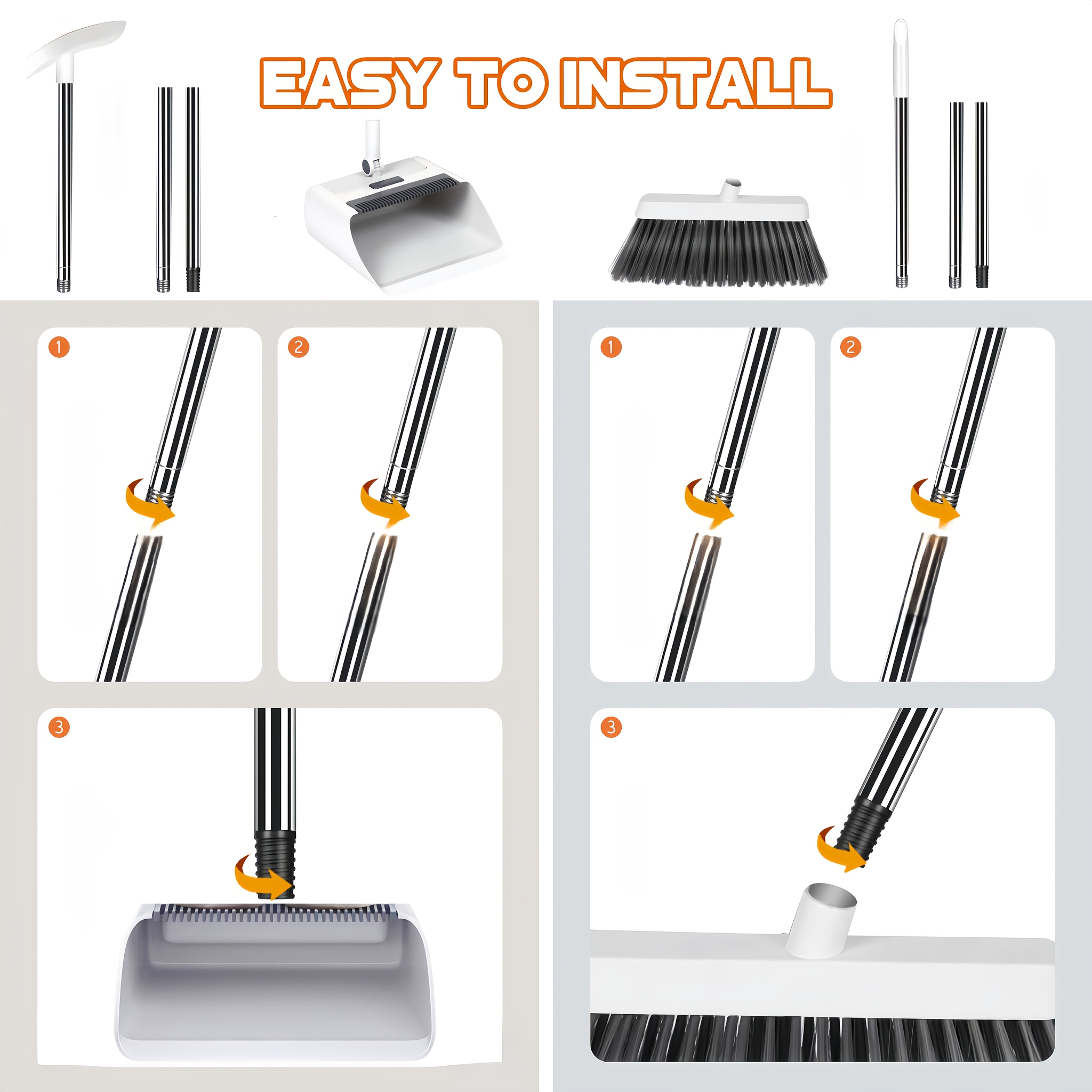 3-In-1 Household Broom with Dustpan Floor, Brush Set | 2-In-1 Cleaning Set with Long Handle, with Garbage Bags, Efficient Sweeping, Scrubbing with Comb Tooth Dustpan, Outdoor And Patio Cleaning, Essential Cleaning Supplies