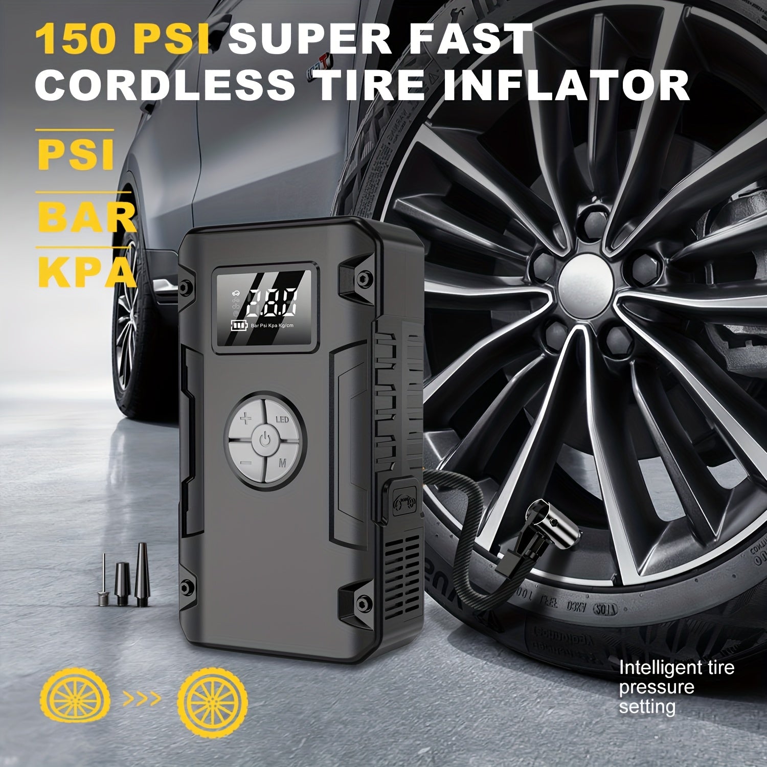 Jump Starter with Air Compressor: 10000A 7-in-1 Emergency Jump Starter, 150 PSI Tire Inflator, Portable Battery Charger, LED Light