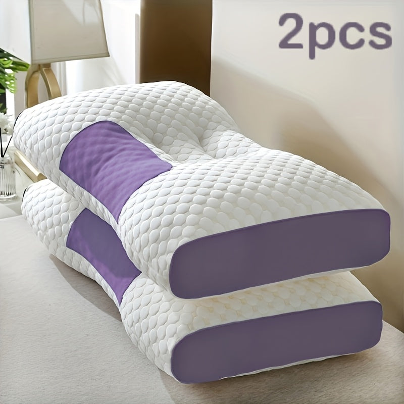 2pcs Massage Neck Pillows Adjustable Ergonomic Orthopedic Contour Support, High-Quality Pillow Core With Removable Zippered Cover, All-Season Sleeping Comfort, Neck And Shoulder Massager, Modern Pillow Design, Breathable Fabr