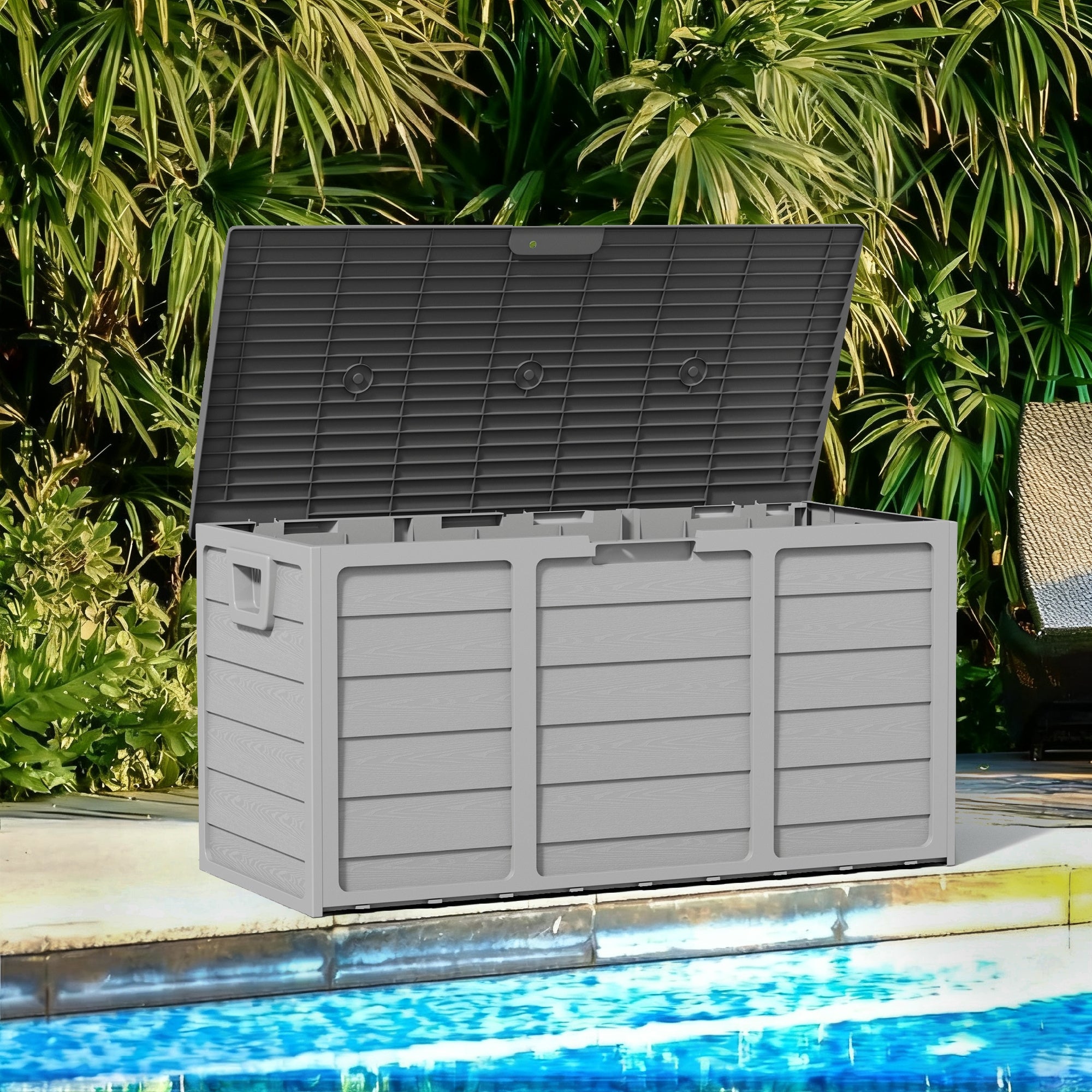 75-Gallon Black Outdoor Storage Box with Handles, Large Deck Furniture Cabinet for Pool Accessories, Garden Tools & Camping Gear – Easy-to-Assemble Shelving System Organizer, Yard Storage Bin, Box,Cabinet,Rack for Outdoor S