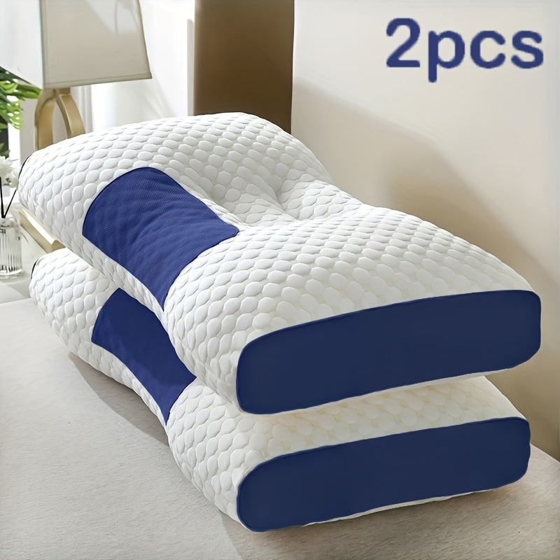 2pcs Massage Neck Pillows Adjustable Ergonomic Orthopedic Contour Support, High-Quality Pillow Core With Removable Zippered Cover, All-Season Sleeping Comfort, Neck And Shoulder Massager, Modern Pillow Design, Breathable Fabr