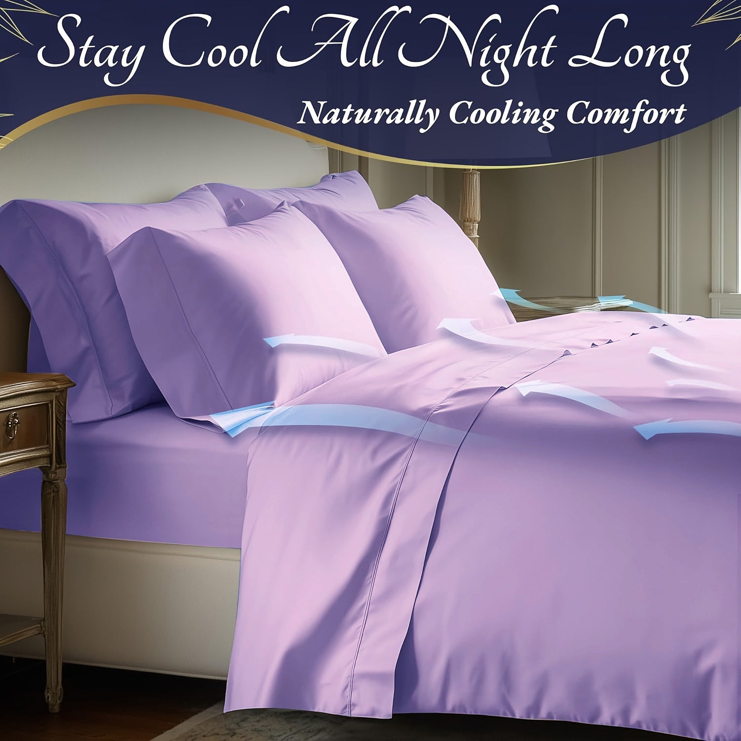 4pcs Bamboo Cooling Bedding - Extra Deep Pocket Breathable And Cooling - Suitable for Hot Sleepers And Sweats, Children Pillowcases, Flat Sheet And Fitted Sheet - A Perfect Gift for Family, Queen And King Sizes, Next Day Deli