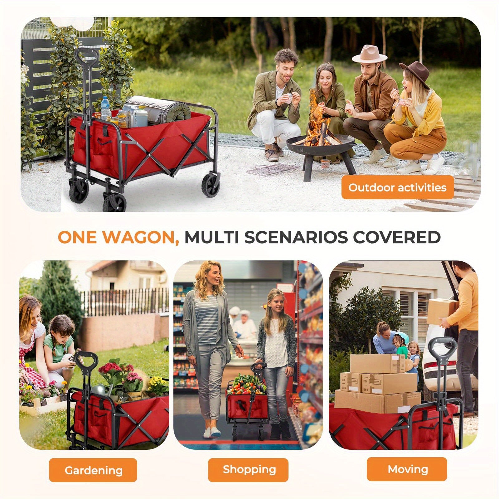 Large Capacity 680/450/220 lb Heavy-Duty Foldable Multi-Purpose Hand Truck, 4 All-Terrain Swivel Casters, Durable Alloy Steel Frame & 600D Oxford Fabric, No Assembly Required, Adjustable Height Cart, Suitable for Camping, Gar