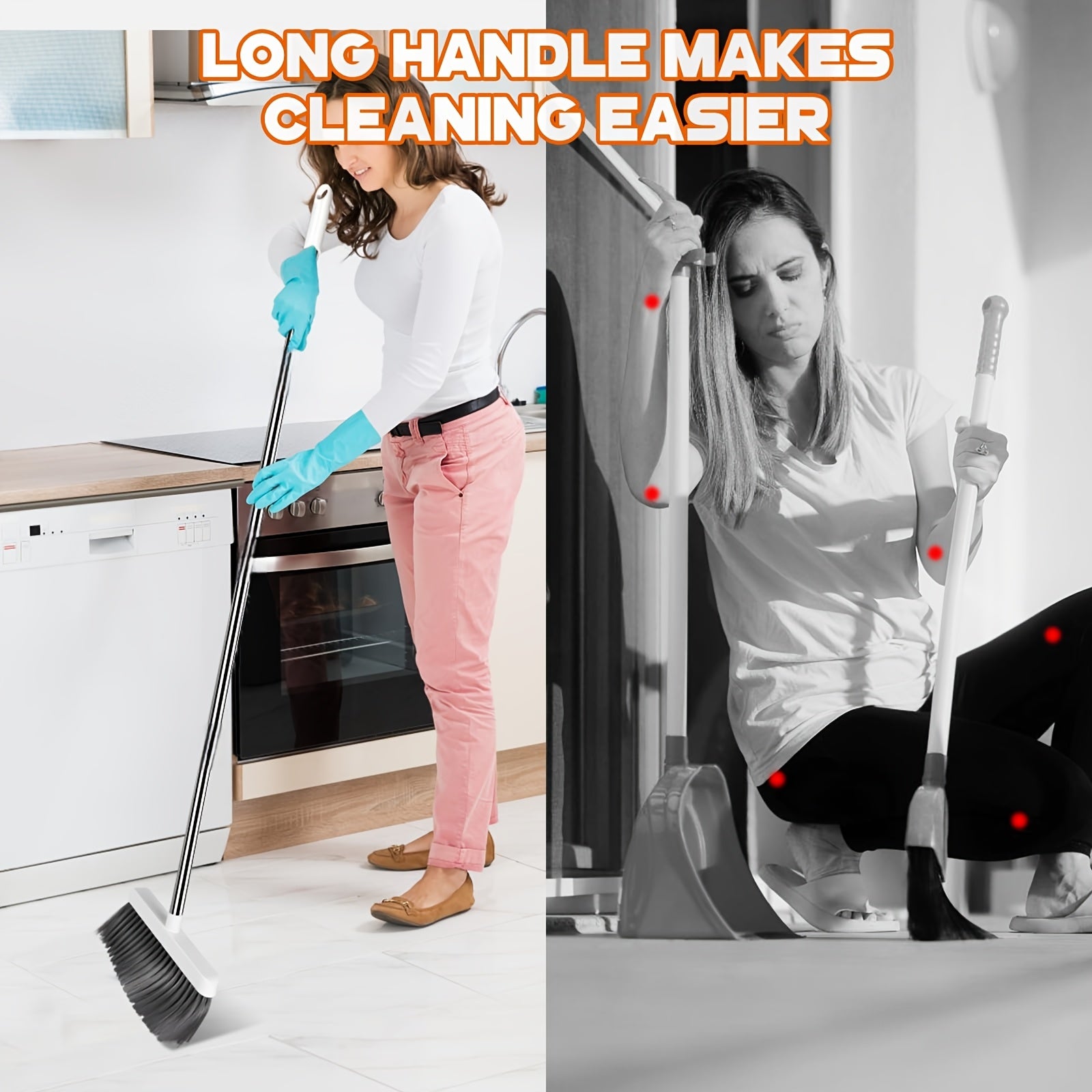 3-In-1 Household Broom with Dustpan Floor, Brush Set | 2-In-1 Cleaning Set with Long Handle, with Garbage Bags, Efficient Sweeping, Scrubbing with Comb Tooth Dustpan, Outdoor And Patio Cleaning, Essential Cleaning Supplies