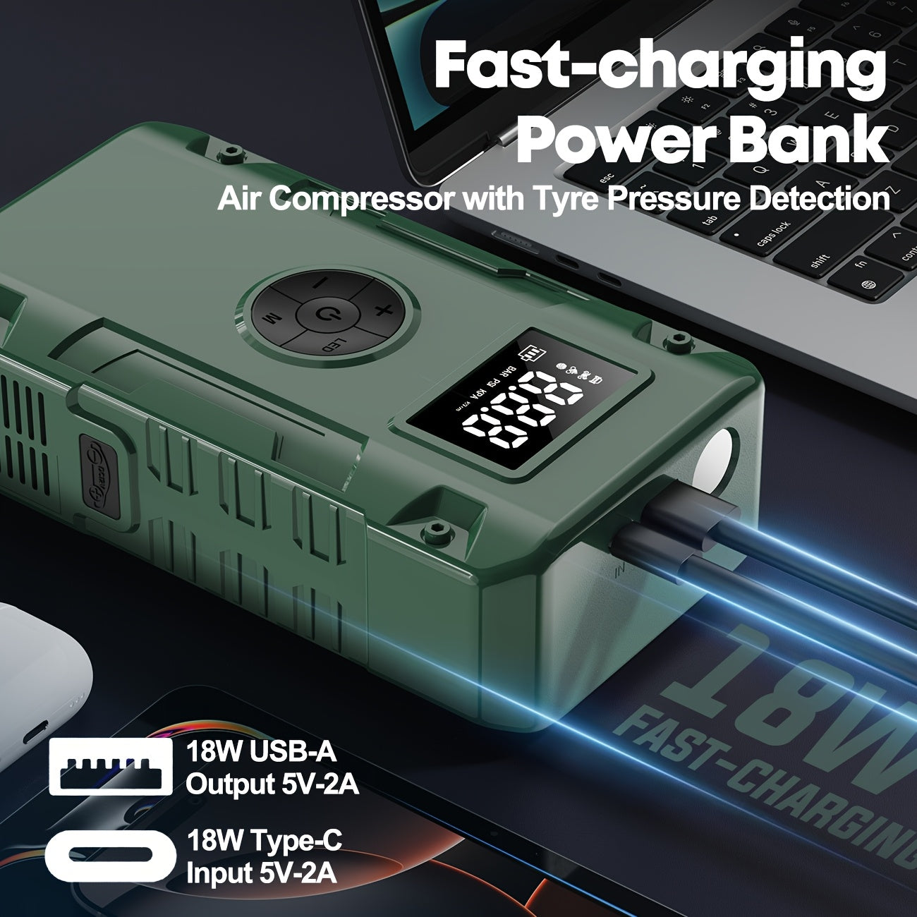Jump Starter with Air Compressor: 10000A 7-in-1 Emergency Jump Starter, 150 PSI Tire Inflator, Portable Battery Charger, LED Light