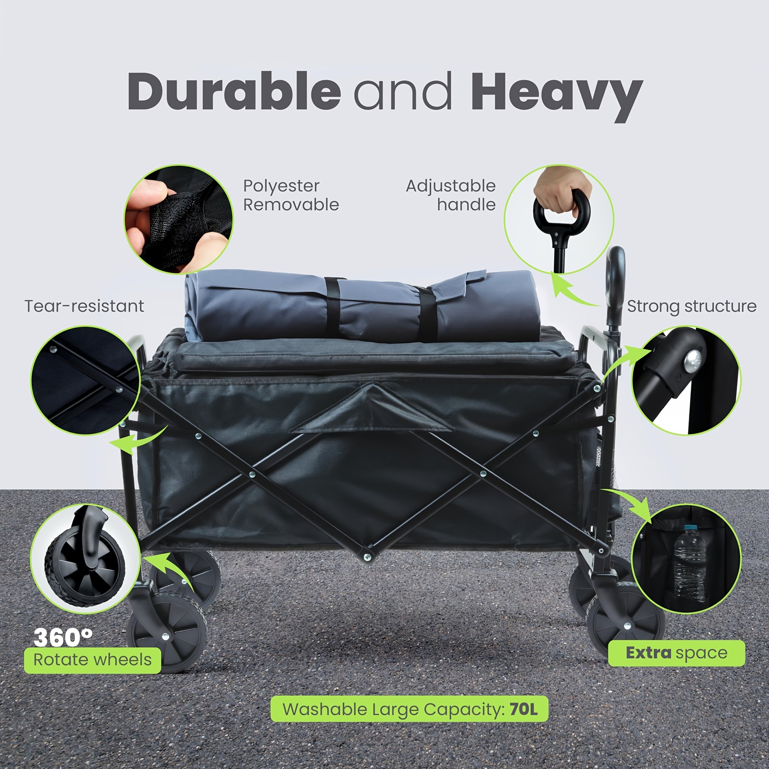 Large Capacity 680/450/220 lb Heavy-Duty Foldable Multi-Purpose Hand Truck, 4 All-Terrain Swivel Casters, Durable Alloy Steel Frame & 600D Oxford Fabric, No Assembly Required, Adjustable Height Cart, Suitable for Camping, Gar