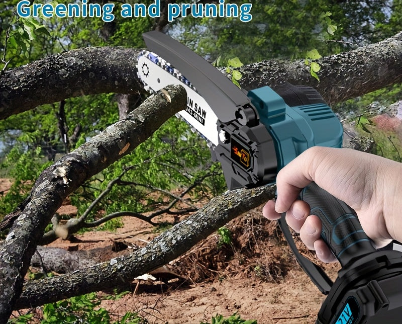 Mini ChainsawCordless, Lightweight & Portable Handheld Electric Tree Cutter with Splash Guard, Security Lock, Optional Rechargeable Battery, And Safe Trimming for Quick Cutting Of Tree Branches, Courtyard, Household, And Gard
