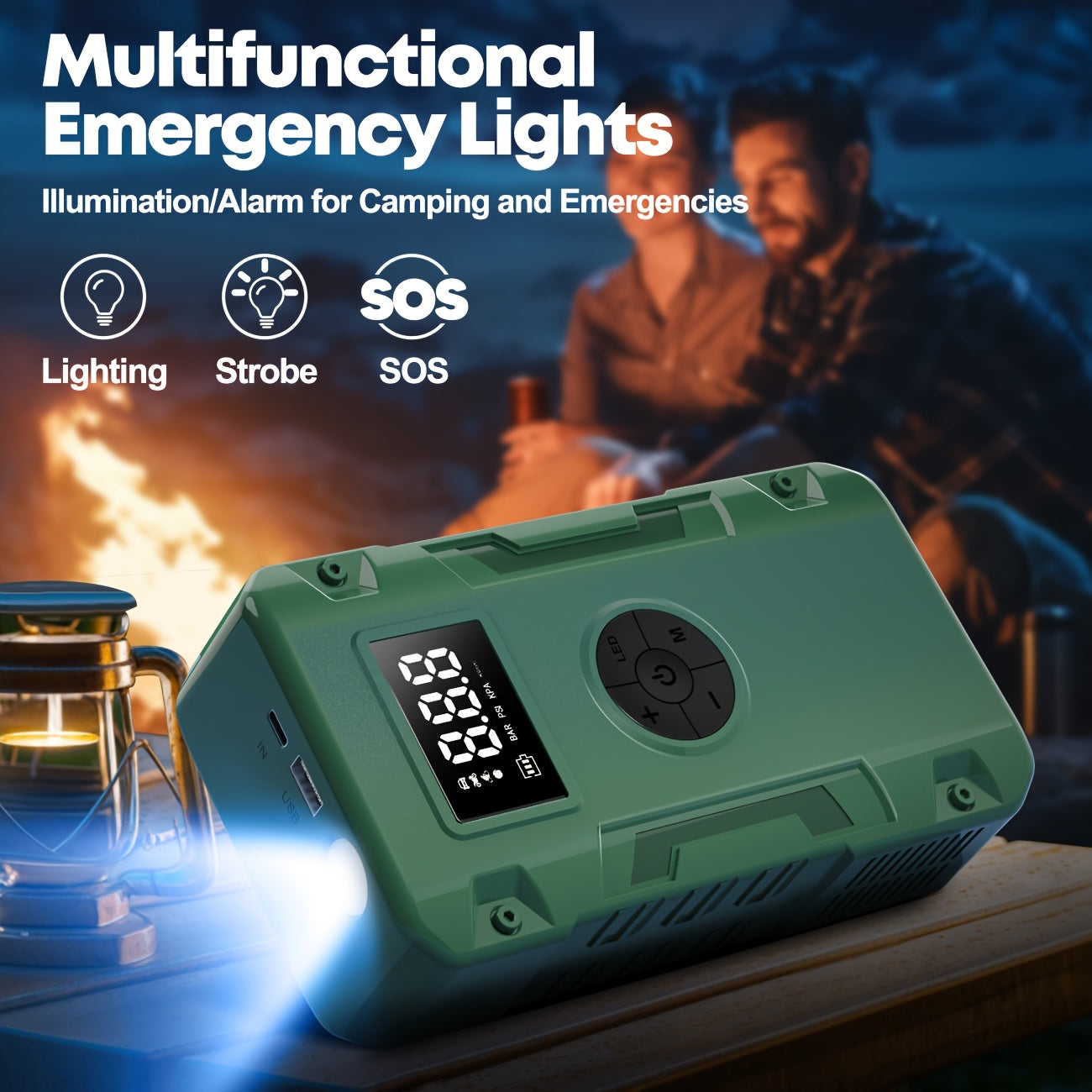 Jump Starter with Air Compressor: 10000A 7-in-1 Emergency Jump Starter, 150 PSI Tire Inflator, Portable Battery Charger, LED Light