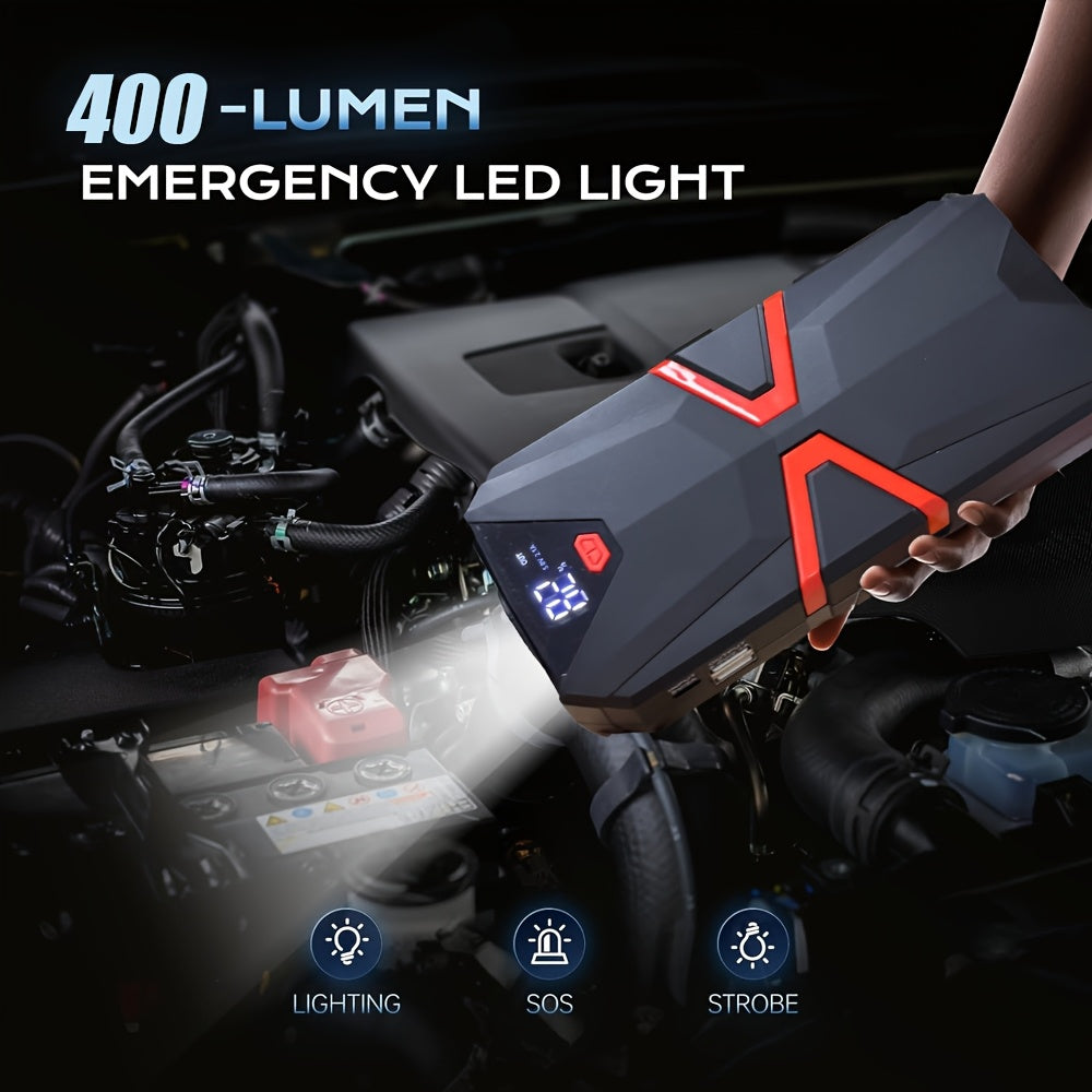 5-in-1 Portable Car Battery Jump Starter | 12V Fast Start, USB I/O, LED Emergency Light, Digital Display, Rechargeable Lithium Battery, 3000A Output, Roadside Emergency Tools, Compact Design