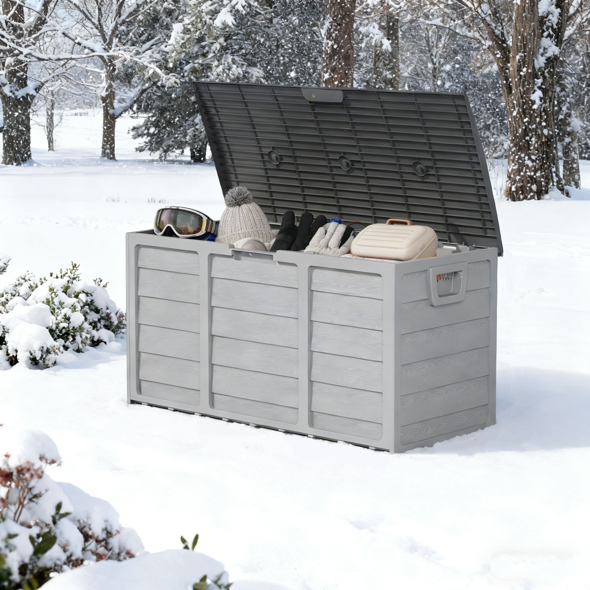 75-Gallon Black Outdoor Storage Box with Handles, Large Deck Furniture Cabinet for Pool Accessories, Garden Tools & Camping Gear – Easy-to-Assemble Shelving System Organizer, Yard Storage Bin, Box,Cabinet,Rack for Outdoor S